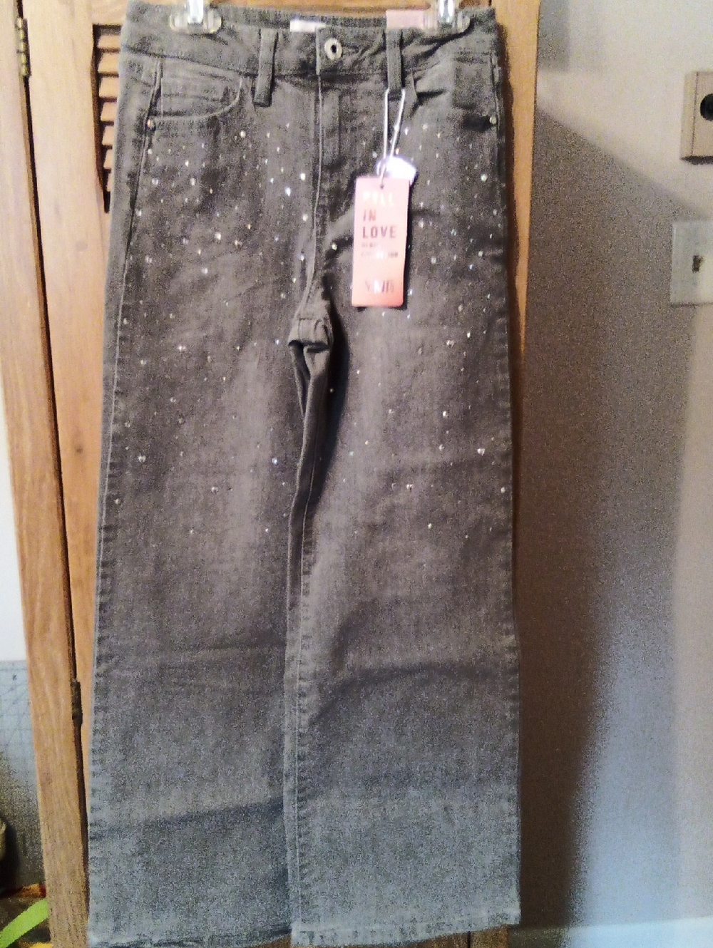 YMI Gray Studded Wide-Leg Denim